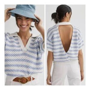 Maeve Blue and Cream Knit Top